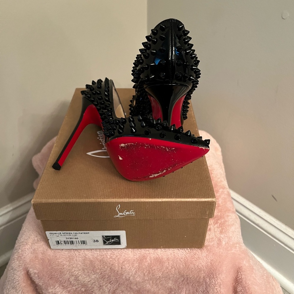Christian Louboutin Black Spike 120 Patent Heels - Picture 4 of 4